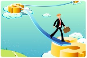 illustration of business man  on dollar way